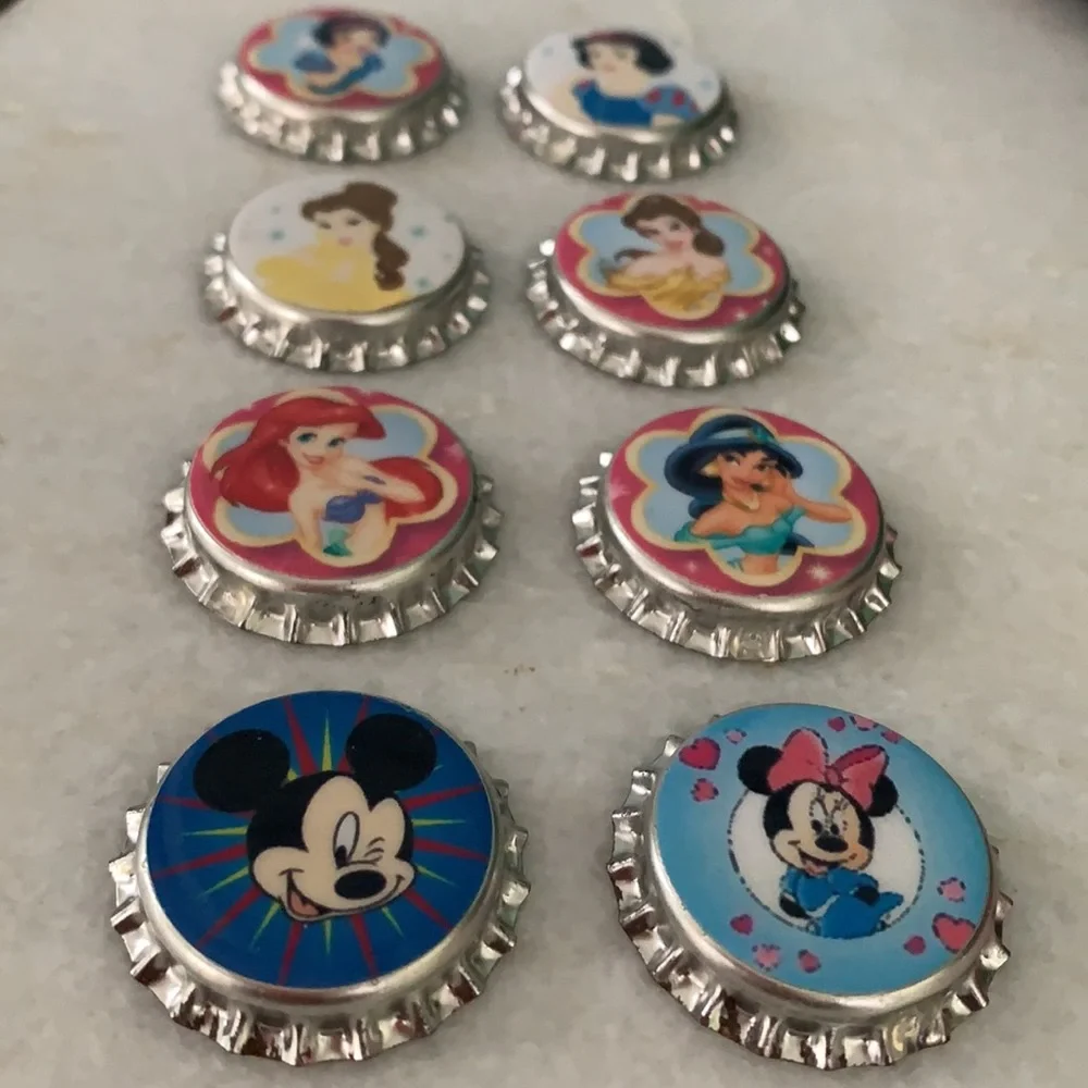 8 Bottle caps for hair bows earrings crafts Disney Princess